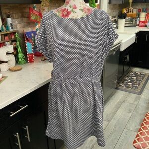 Loft Petites XLP Geo Mini Pocket Tee Dress Navy Blue White Elastic Waist New